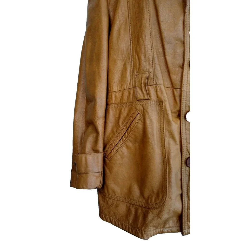 Sears Vintage Mens Sz 44R Brown Leather Biker Jacket Coat w Zip out Fleece Liner